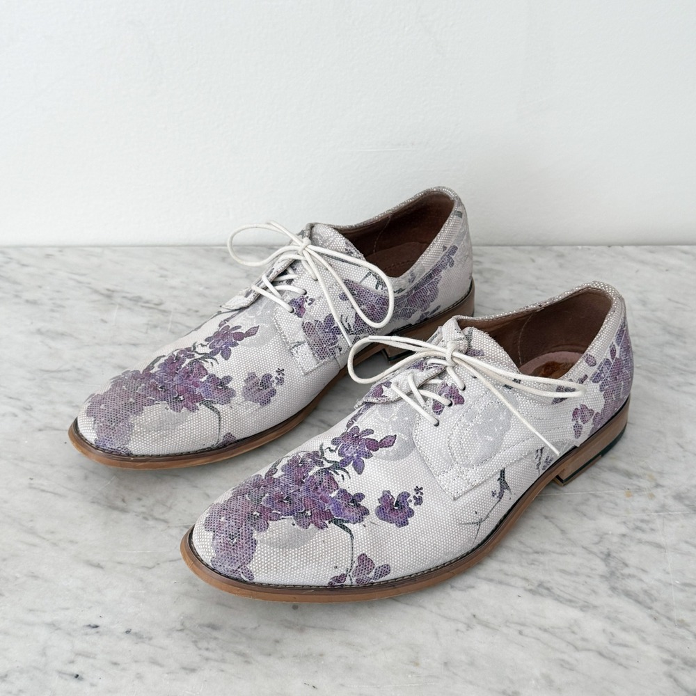 Floral Stacy Adams Dandy Oxford Shoes White Purple Canvas Mens Dress 8.5 - Picture 3 of 7
